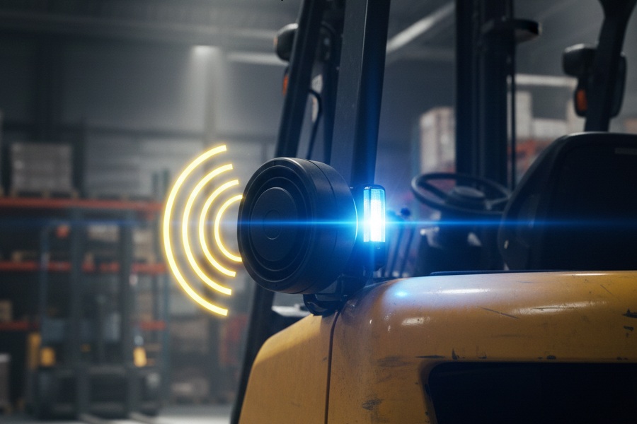 Alarma de reversa de seguridad en montacargas industrial